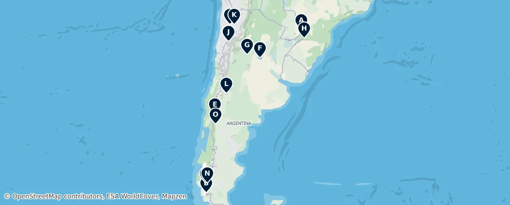 Map of Natural Wonders of Argentina