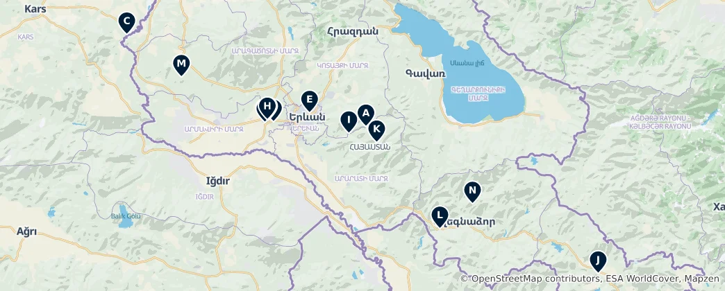 Kaart van Armenia's Historic Treasures