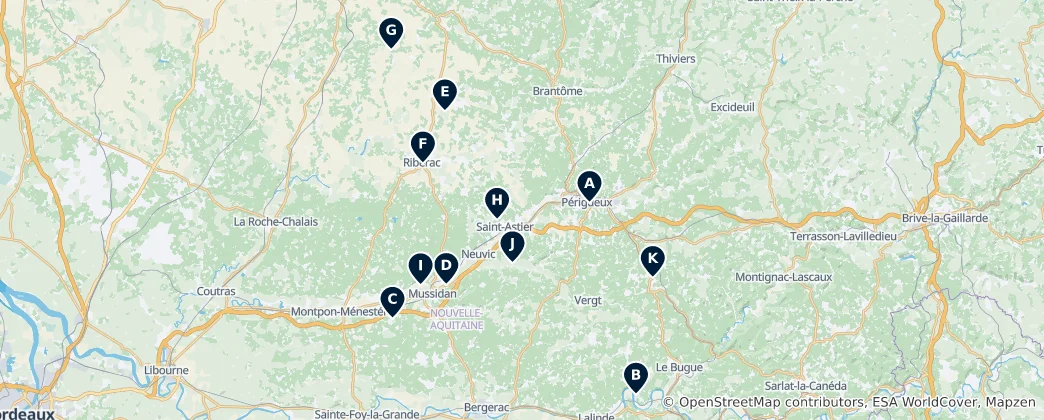 Map of Historic Churches of Dordogne