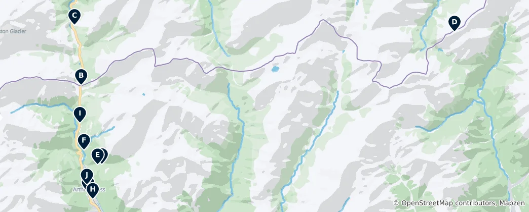 Mappa di Arthur's Pass Essentials