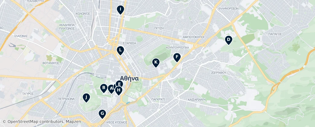 Map of Theatres and Cinemas of Athens