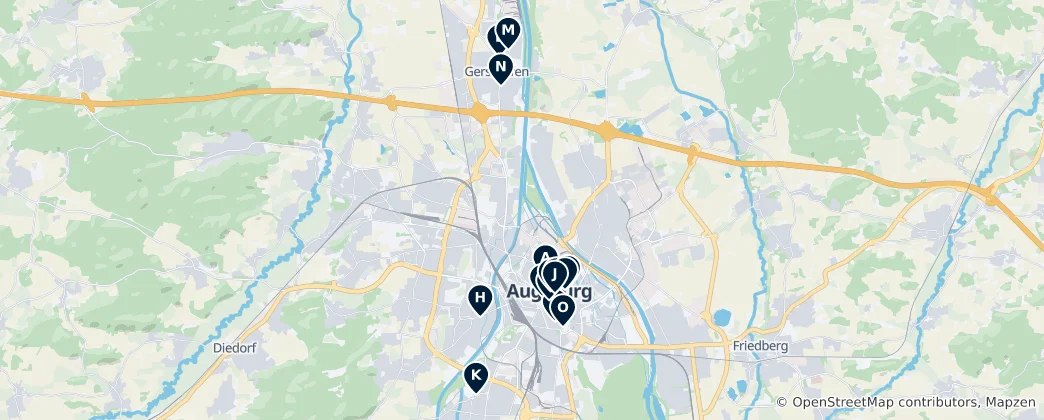 Kaart van Historic Churches of Augsburg