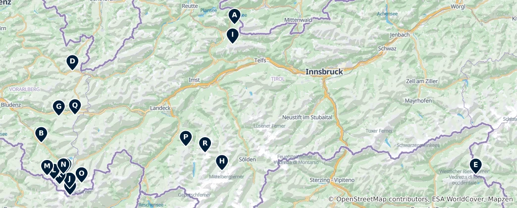Mapa De Alpine Huts & Mountain Access