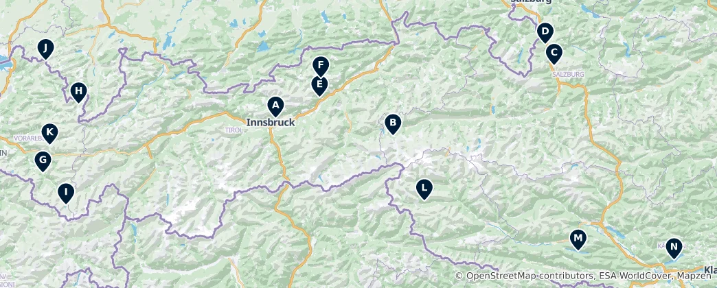 Mappa di Austria's Natural Wonders