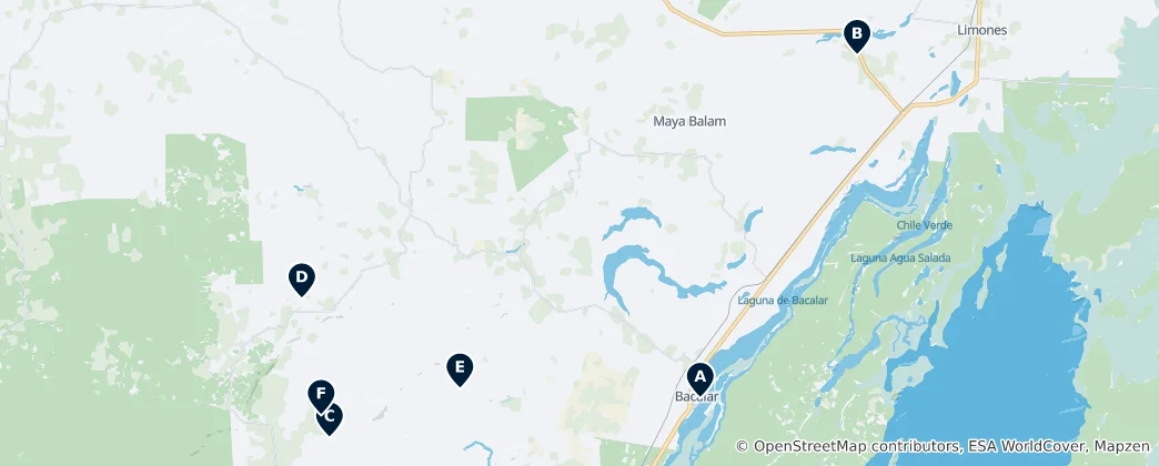 Mappa di Historical Sites near Bacalar