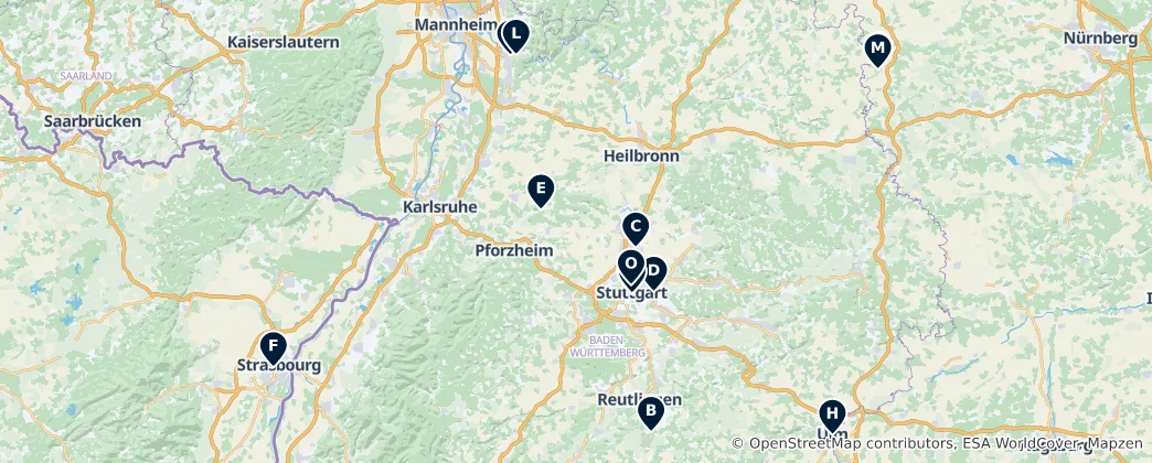 Map of Hidden Gems of Baden-Württemberg