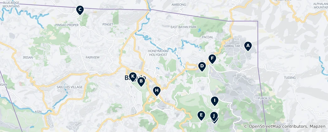 Mapa Baguio's Parks & Recreation