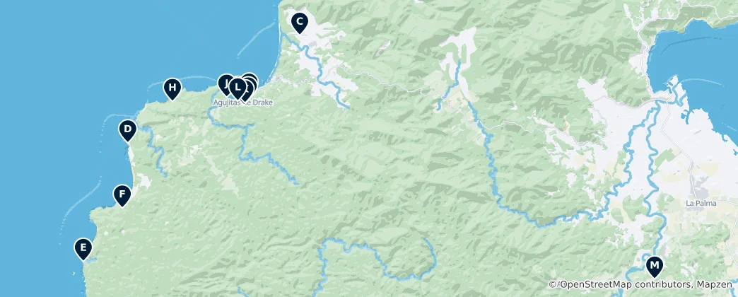 Map of Bahía Drake: The Absolute Essentials