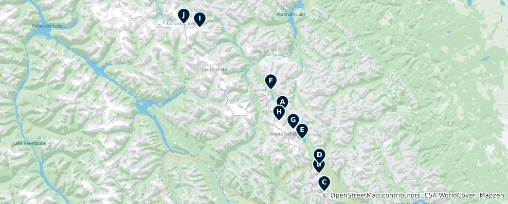 Mapa de Glaciers and Glacial Lakes