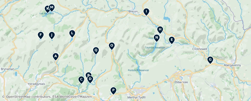 Térkép: Waterfalls and Caves of Wales