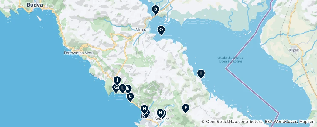 Mappa di Bar Municipality's Unmissable Treasures