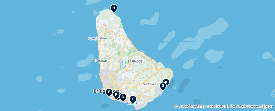 Map of Best Beaches in Barbados