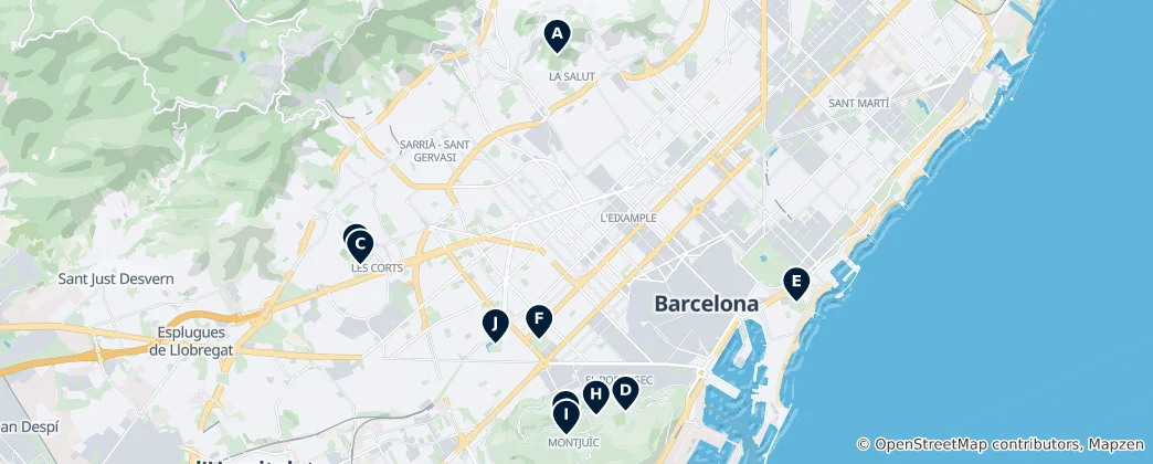 Mapa Barcelona — Parky a zahrady