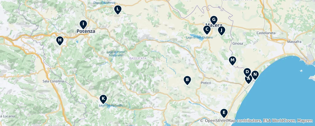 Mapa Archaeological Sites of Basilicata