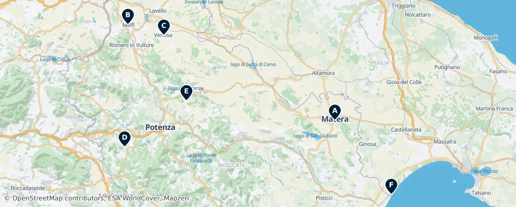 Mapa Castles and Fortresses of Basilicata