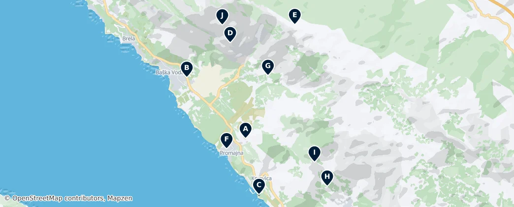 Općina Baška Voda Unmissables — Map