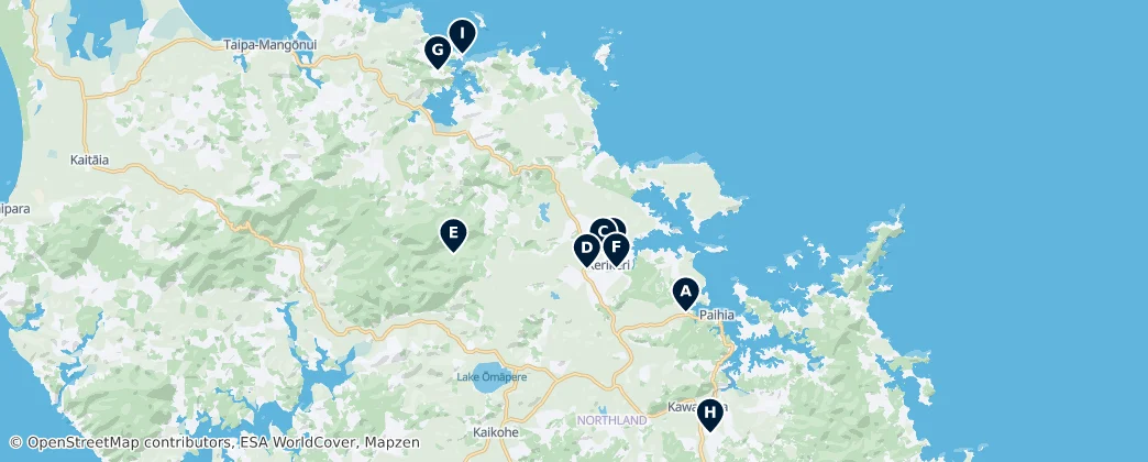 Mappa di Northland Hidden Gems