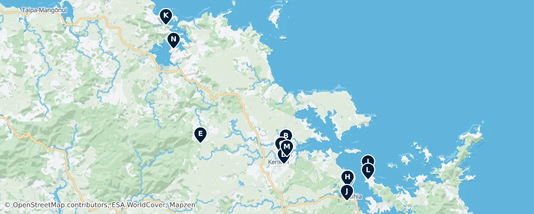 Mapa Top Bay of Islands Attractions
