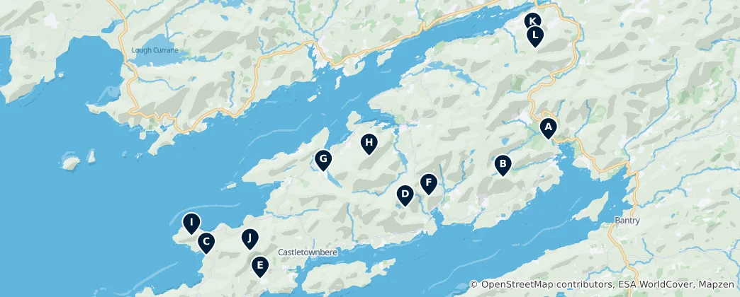 Mapa Beara Peaks and Viewpoints