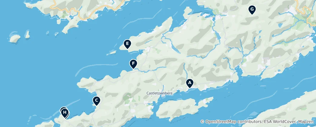 Mapa Beara Peninsula Beaches