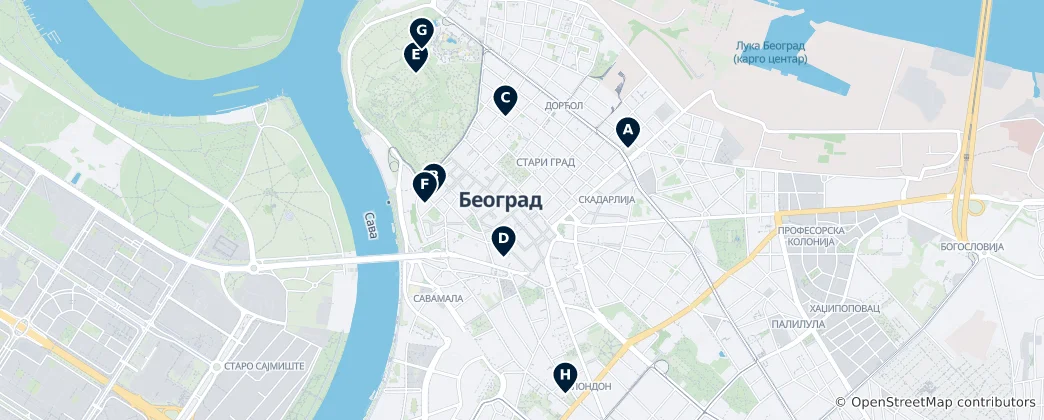 Mapa Belgradzkie Miejsca Kultu Religijnego
