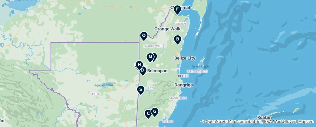 Mappa di Belizean Archaeological Wonders