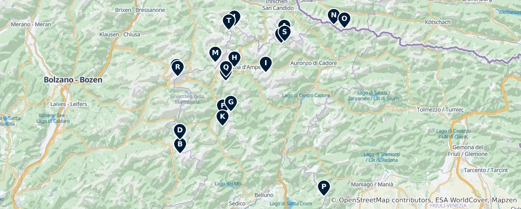 Karte von Iconic Alpine Huts