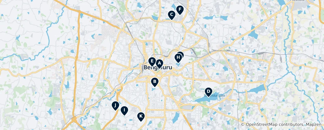 Karte von Bengaluru's Green Oases
