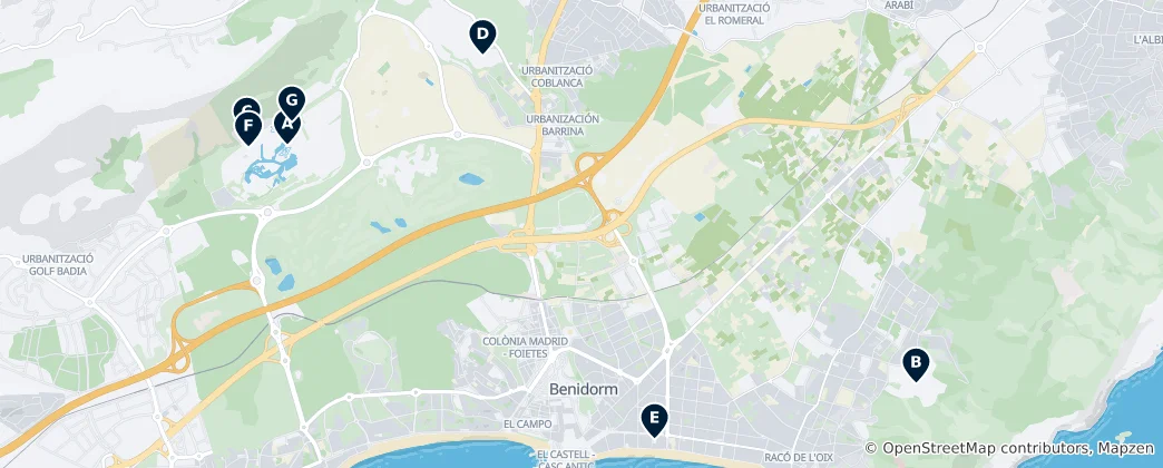 Mapa Theme Parks & Attractions