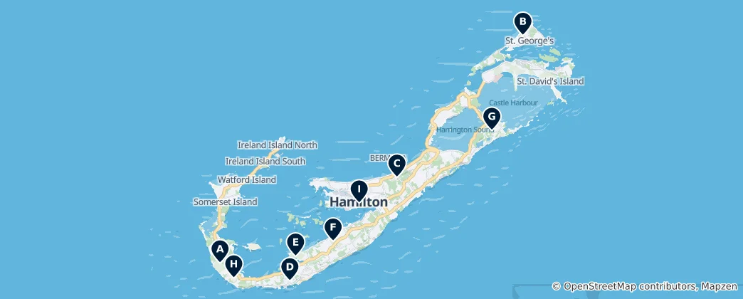 Mapa Bermuda's Best Golf Courses