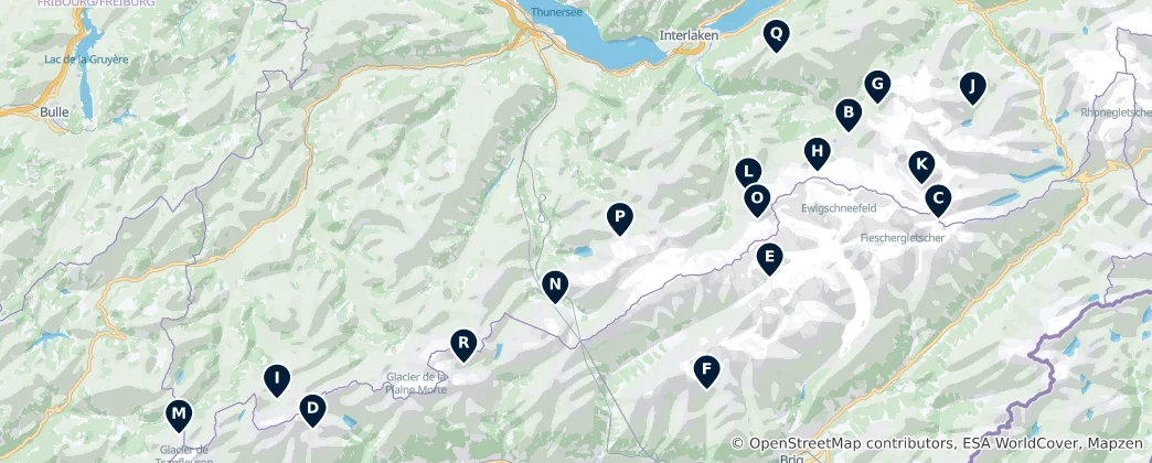 Karte von Alpine Huts and Shelters