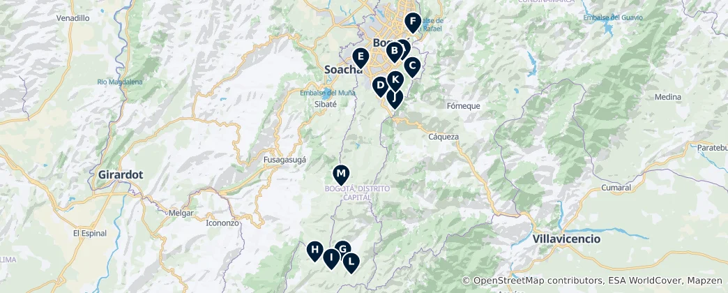 Map of Bogota Peaks and Viewpoints