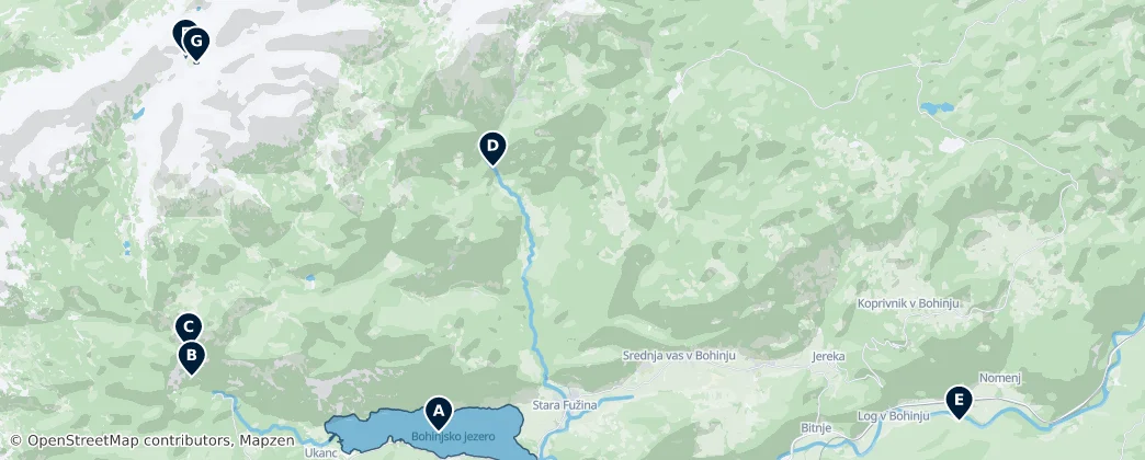 Lakes and Waterfalls of Bohinj — Mapa