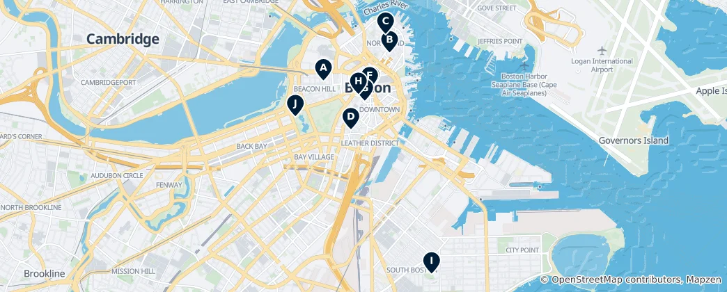 Karte von Historic Boston Landmarks