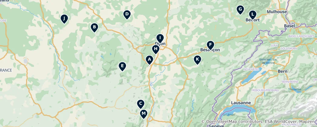 Kaart van Bourgogne-Franche-Comté Essentials