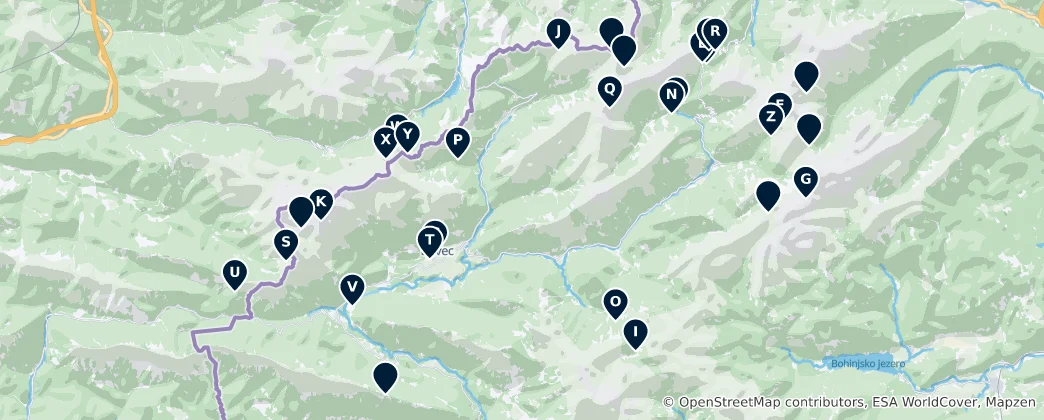 Mapa Alpine Huts and Shelters