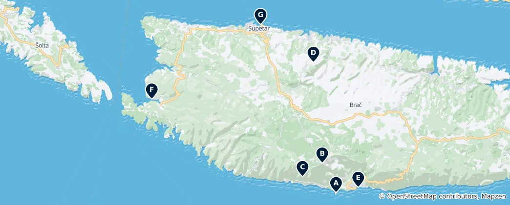Mapa Brač Unmissables