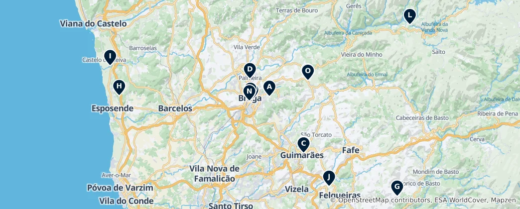 Historic Sites in Braga District 지도