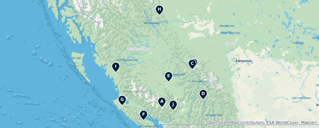 Map of Stunning Lakes and Waterfalls