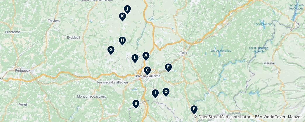 Mapa Historic Churches of Corrèze