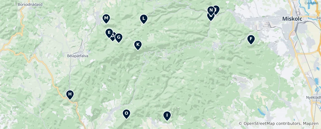 Mapa de Caves and Natural Wonders of Bükk
