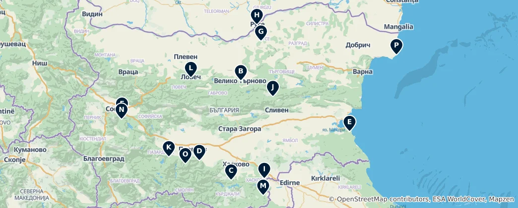 Map of Bulgarian castles and fortresses