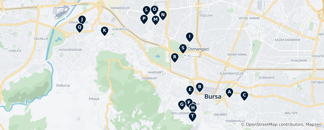 Mapa Bursa's Historic Mosques