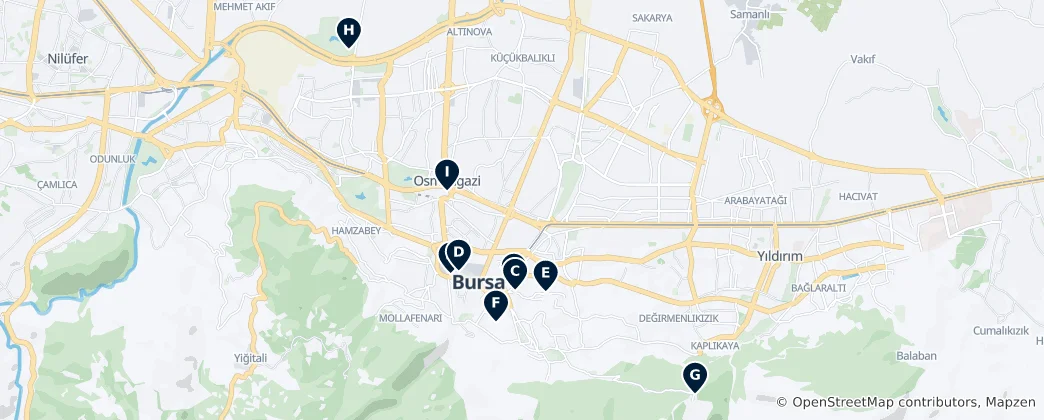 Mappa di Bursa's Must-See Landmarks