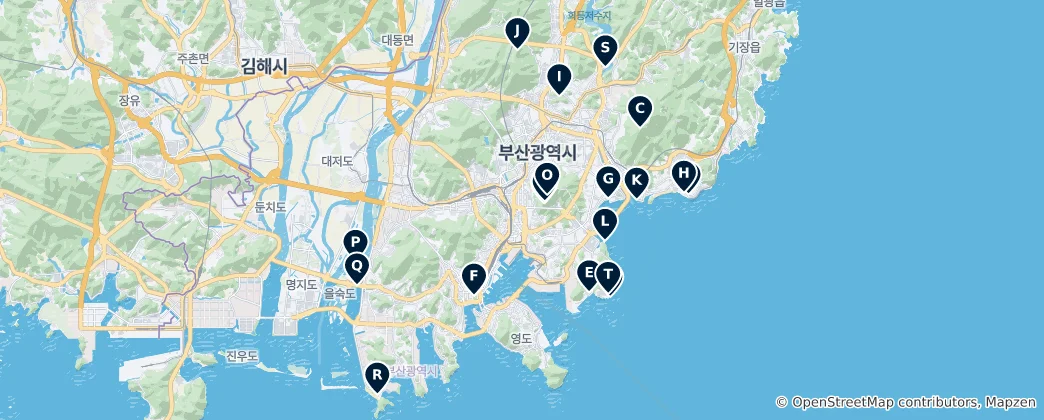 Karte von Busan Parks and Viewpoints