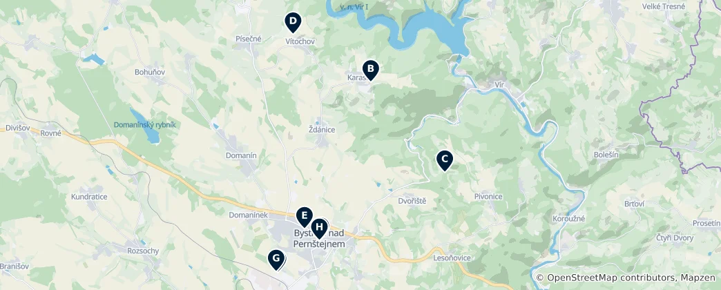 Map of Bystřice nad Pernštejnem Unmissables