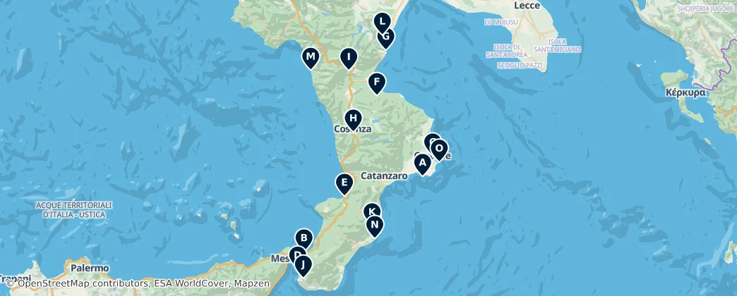 Mapa Castles and Fortresses of Calabria
