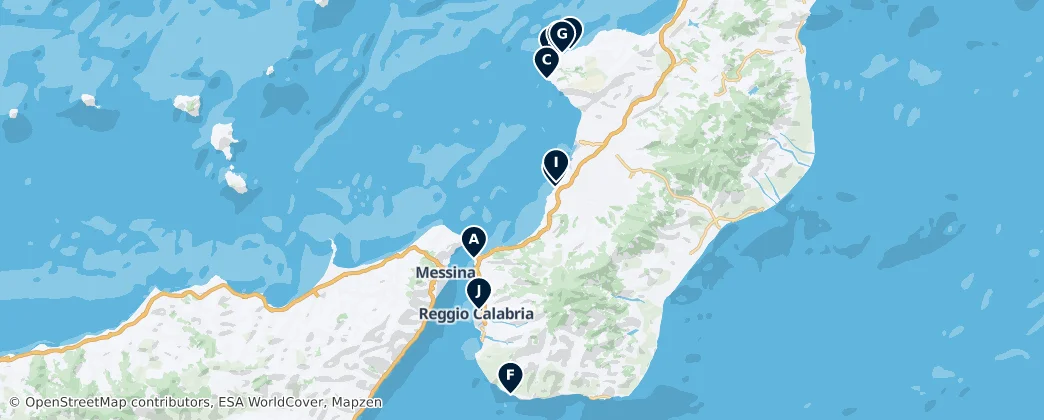 Mapa Coastal Escapes in Calabria