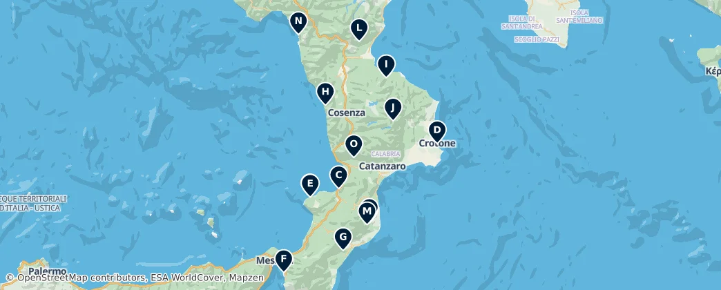 Mapa de Religious Heritage of Calabria