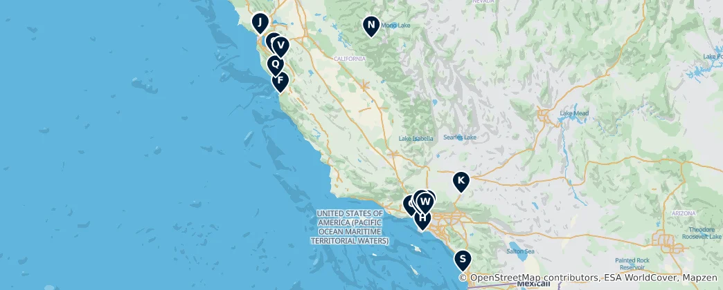 Mapa California Museums and Galleries